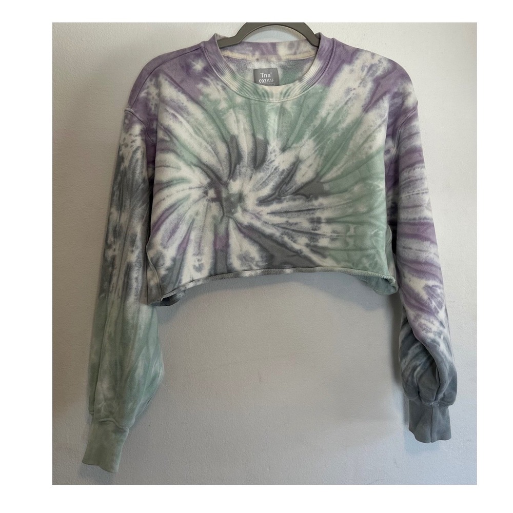 Tna Aritzia CozyAF Cropped Tie Dye Boyfriend Sweatshirt Sporty Streetwear Casual